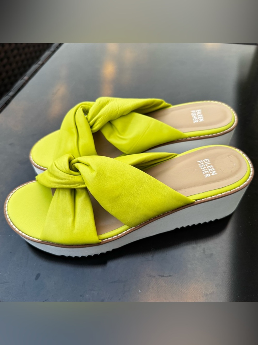 Eileen Fisher Bene Citrus Nappa Wedge Sandals - Picture 4 of 9
